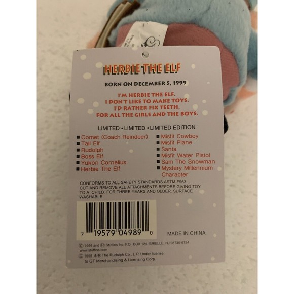 Hermey Herbie Misfit Elf Dentist Spotted Elephant 7" CVS Stuffins 1999 NEW TAG - Picture 11 of 13